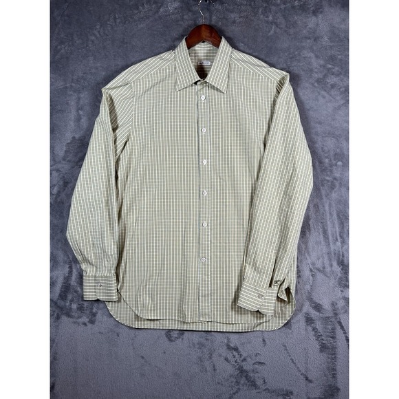 Kiton Other - Kiton Shirt Mens 44 17 1/2 Green Plaid Button Up Cotton Career Made In Italy